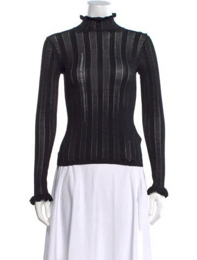 Pre-owned Cinq À Sept Striped Turtleneck Sweater In Black