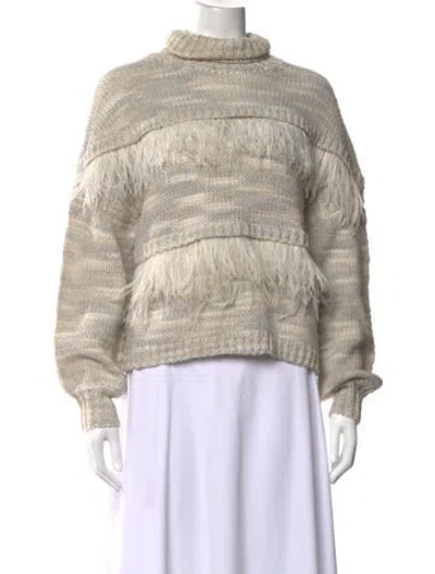 Pre-owned Cinq À Sept Striped Turtleneck Sweater In Neutral