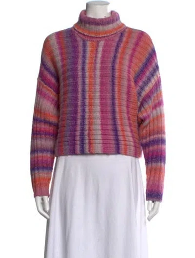 Pre-owned Cinq À Sept Striped Turtleneck Sweater In Pink