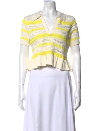 Pre-owned Cinq À Sept Striped V-neck Polo W/ Tags In Yellow