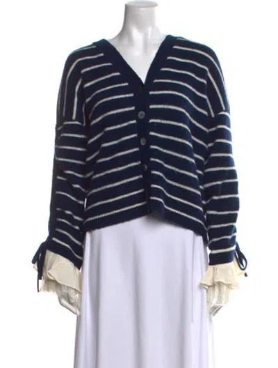 Pre-owned Cinq À Sept Striped V-neck Sweater In Blue