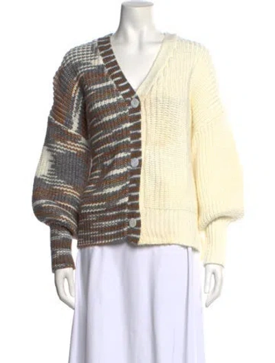 Pre-owned Cinq À Sept Striped V-neck Sweater In Brown