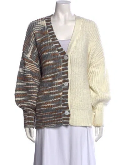 Pre-owned Cinq À Sept Striped V-neck Sweater In Brown