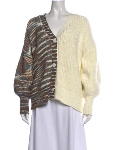 Pre-owned Cinq À Sept Striped V-neck Sweater In Grey
