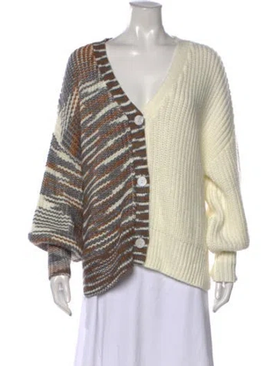 Pre-owned Cinq À Sept Striped V-neck Sweater In Grey