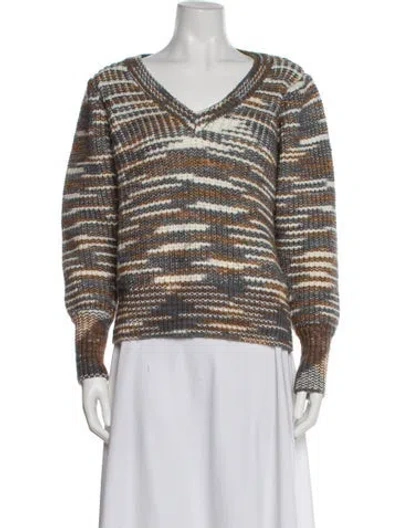 Pre-owned Cinq À Sept Striped V-neck Sweater In Multi
