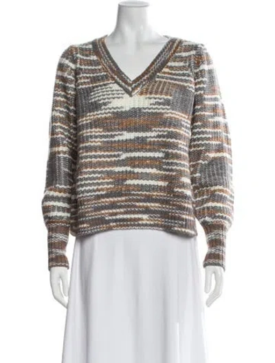 Pre-owned Cinq À Sept Striped V-neck Sweater In Multi
