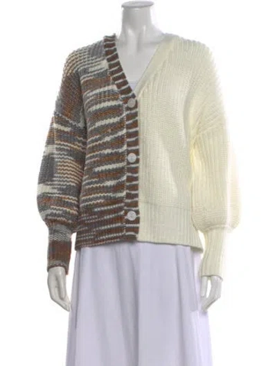 Pre-owned Cinq À Sept Striped V-neck Sweater In Multi
