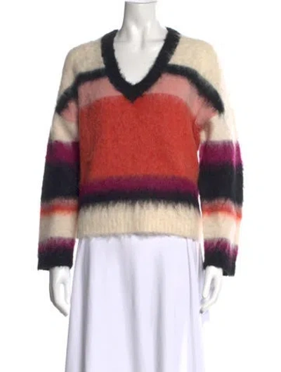 Pre-owned Cinq À Sept Striped V-neck Sweater In Multi