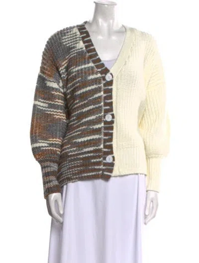 Pre-owned Cinq À Sept Striped V-neck Sweater In Neutral