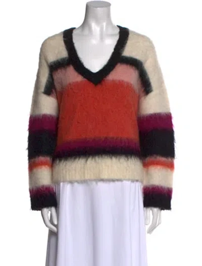 Pre-owned Cinq À Sept Striped V-neck Sweater In Neutral