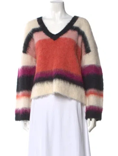 Pre-owned Cinq À Sept Striped V-neck Sweater In Neutral