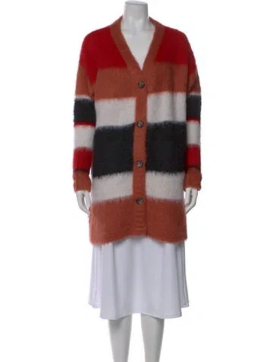 Pre-owned Cinq À Sept Striped V-neck Sweater In Neutral