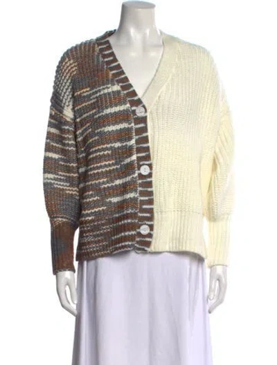 Pre-owned Cinq À Sept Striped V-neck Sweater In Neutral
