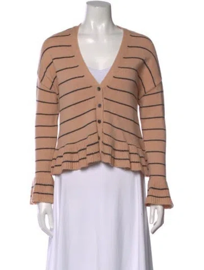 Pre-owned Cinq À Sept Striped V-neck Sweater In Pink