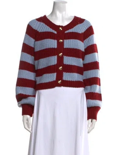 Pre-owned Cinq À Sept Striped V-neck Sweater In Red