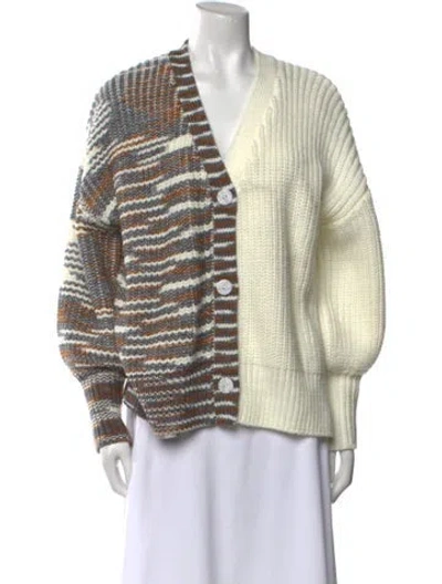 Pre-owned Cinq À Sept Striped V-neck Sweater W/ Tags In White