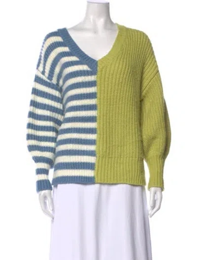 Pre-owned Cinq À Sept Striped V-neck Sweater In Yellow