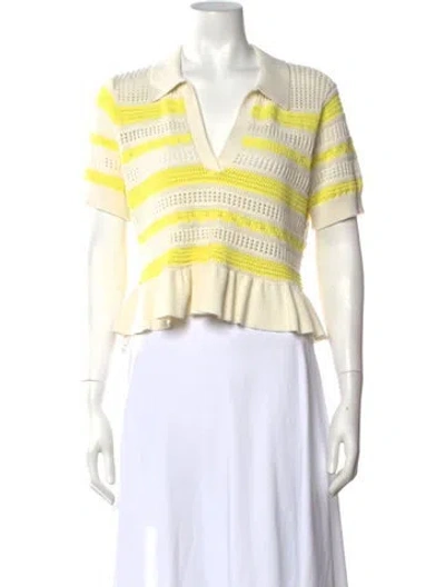 Pre-owned Cinq À Sept Striped V-neck Sweater In Yellow