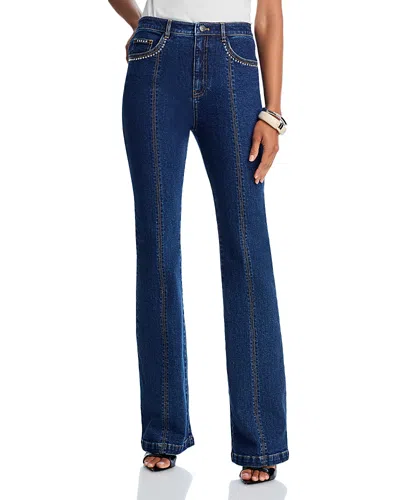 CINQ À SEPT CINQ A SEPT STUDDED SINGLE HEART SHAILENE HIGH RISE JEANS IN OCEANE/SILVER