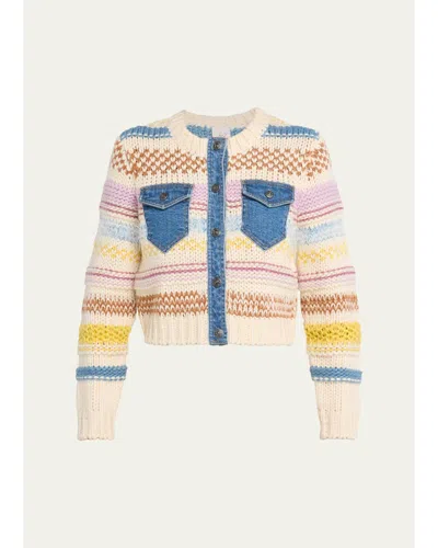 Cinq À Sept Suki Denim & Wool Combo Cardigan In Multi/blue