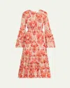 Cinq À Sept Sunnina Damask Midi Dress In Pink Poppy Multi