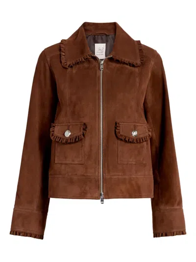 CINQ À SEPT SYBIL 荷叶边绒面皮夹克