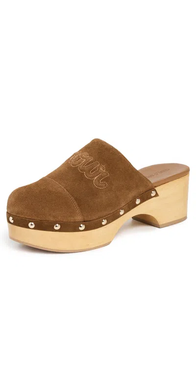 Cinq À Sept Sydney Studded Suede Clogs Golden Sienna In Brown