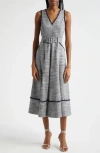 Cinq À Sept Tadi Linen-blend Midi Dress In Navy/ivory