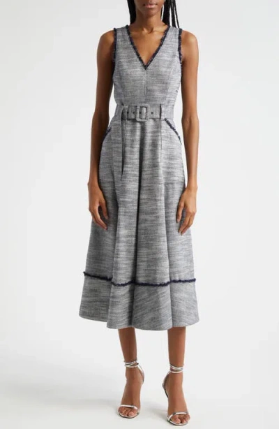 Cinq À Sept Tadi Linen-blend Midi Dress In Navy/ivory