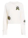 Cinq À Sept Heritage Rose Patch Embroidered Crewneck Sweater In White