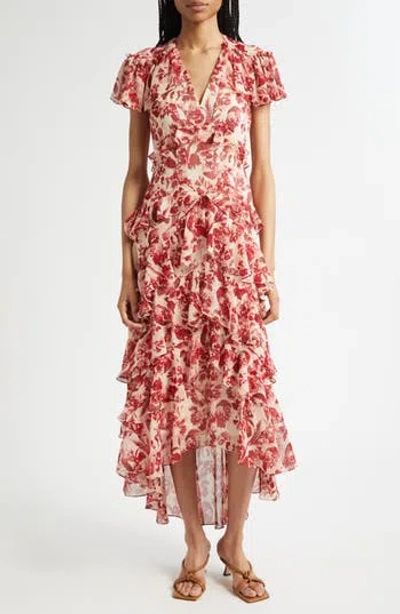 Cinq À Sept Tatum Floral Ribbons Ruffle Maxi Dress In Multi