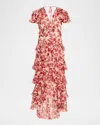 Cinq À Sept Tatum Floral Ruffled Maxi Dress In Pink