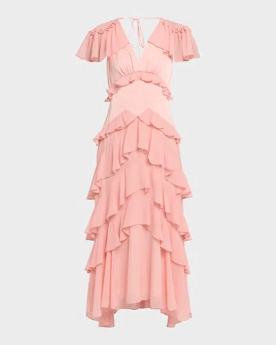 Cinq À Sept Tatum Ruffled Flutter-sleeve Dress In Pink