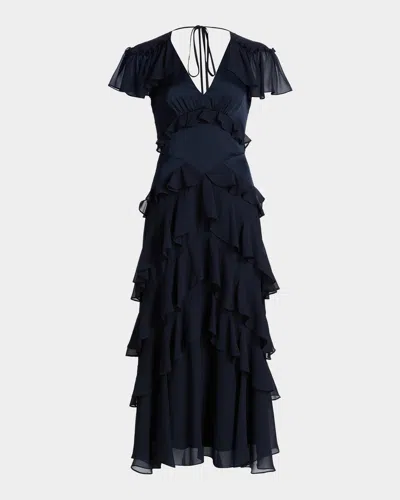 Cinq À Sept Tatum Ruffled Flutter-sleeve Dress In Blue