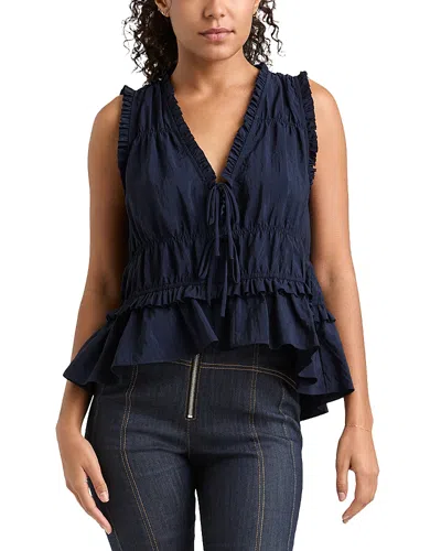 Cinq À Sept Cinq A Sept Taylum V Neck Ruffle Peplum Top In Navy