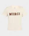 Cinq À Sept The Leather Applique Merci Shrunken Tee In Neutral