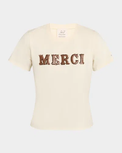 CINQ À SEPT THE LEATHER APPLIQUE MERCI SHRUNKEN TEE