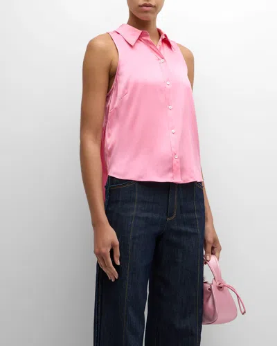 Cinq À Sept Theodora Collared Sleeveless Silk Top In Icy Pink