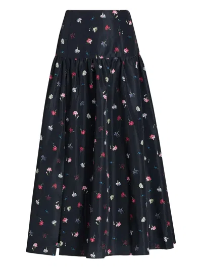 Cinq À Sept Theora Tumbling-carnations Midi Skirt In Black