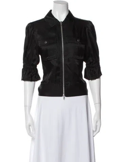 Pre-owned Cinq À Sept Three-quarter Sleeve Button-up Top In Black