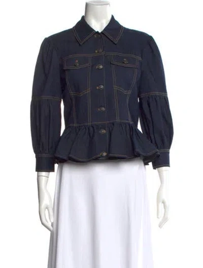 Pre-owned Cinq À Sept Three-quarter Sleeve Button-up Top In Blue