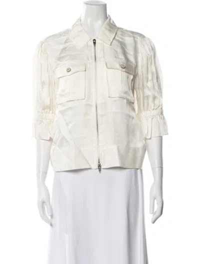 Pre-owned Cinq À Sept Three-quarter Sleeve Button-up Top In Neutrals