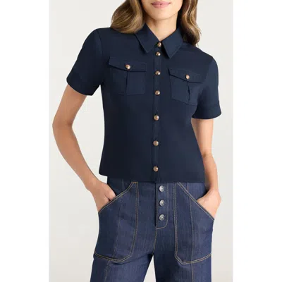 Cinq À Sept Tiana Short Sleeve Shirt In Blue