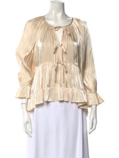 Pre-owned Cinq À Sept Tie Neck Long Sleeve Blouse