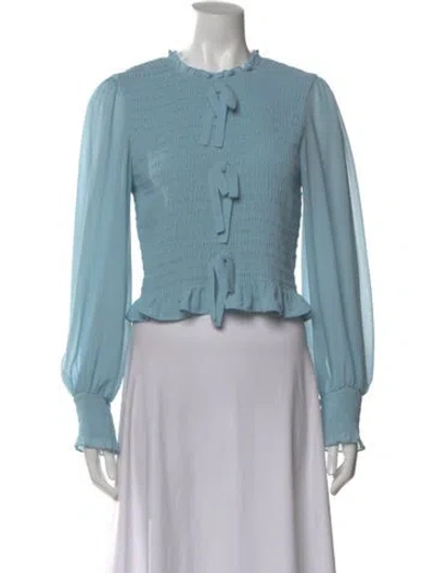 Pre-owned Cinq À Sept Tie Neck Long Sleeve Blouse In Blue