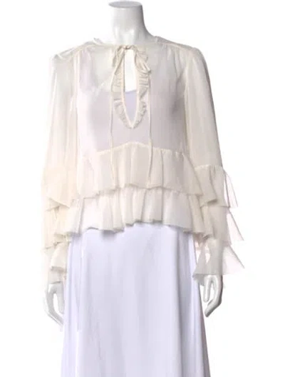 Pre-owned Cinq À Sept Tie Neck Long Sleeve Blouse W/ Tags In White
