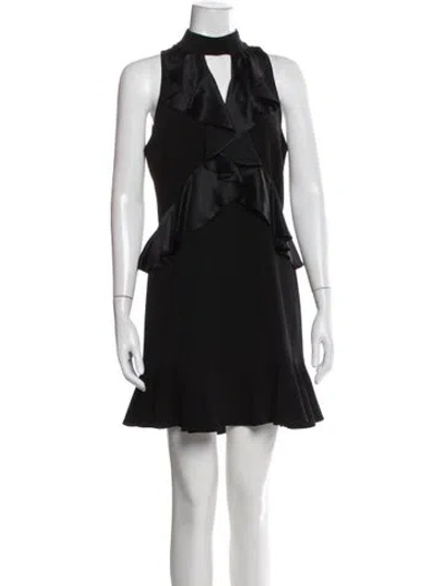 Pre-owned Cinq À Sept Tie Neck Mini Dress In Black