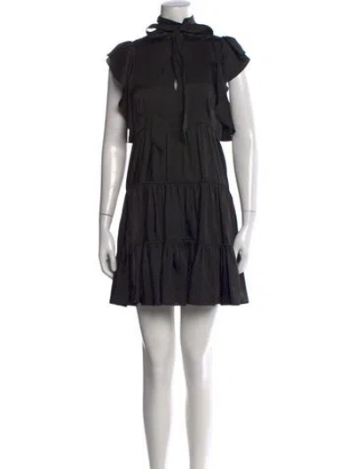 Pre-owned Cinq À Sept Tie Neck Mini Dress In Black