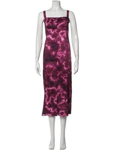 Pre-owned Cinq À Sept Tie-dye Print Midi Length Dress In Burgundy
